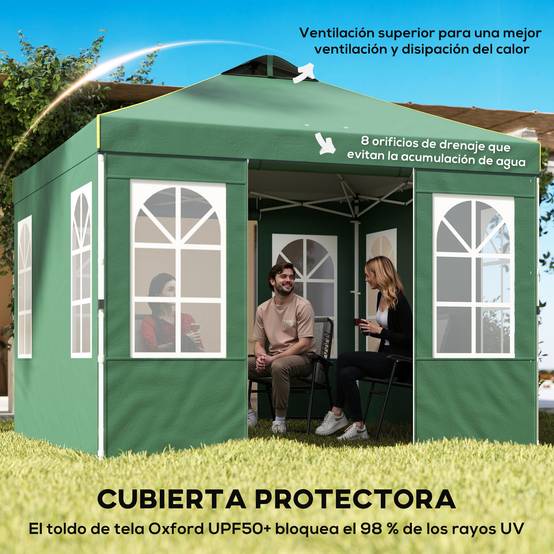 Tente pliante pop-up 3x3m avec protection UPF50+, 4 panneaux latéraux détachables, hauteur réglable et sac de transport (verte) - Image 6