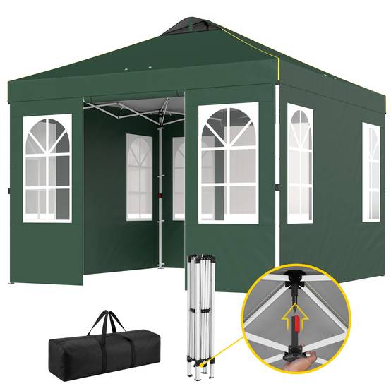 Tente pliante pop-up 3x3m avec protection UPF50+, 4 panneaux latéraux détachables, hauteur réglable et sac de transport (verte) - Image 2