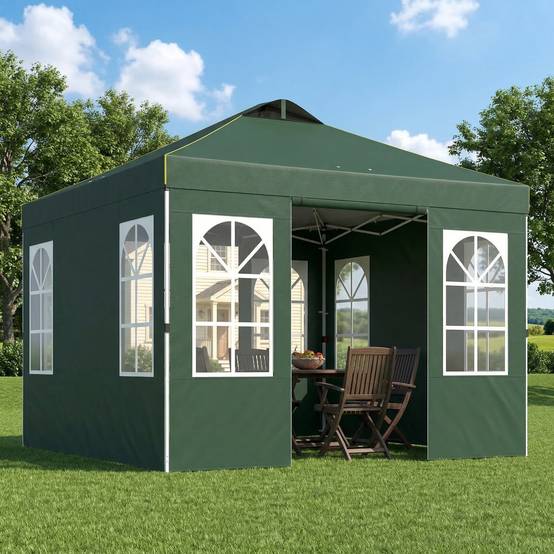 Tente pliante pop-up 3x3m avec protection UPF50+, 4 panneaux latéraux détachables, hauteur réglable et sac de transport (verte) - Image 3