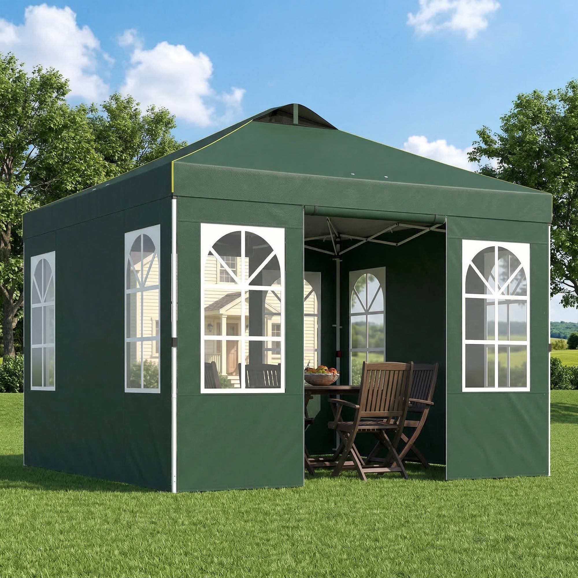 Tente pliante pop-up 3x3m avec protection UPF50+, 4 panneaux latéraux détachables, hauteur réglable et sac de transport (verte) - Image 3