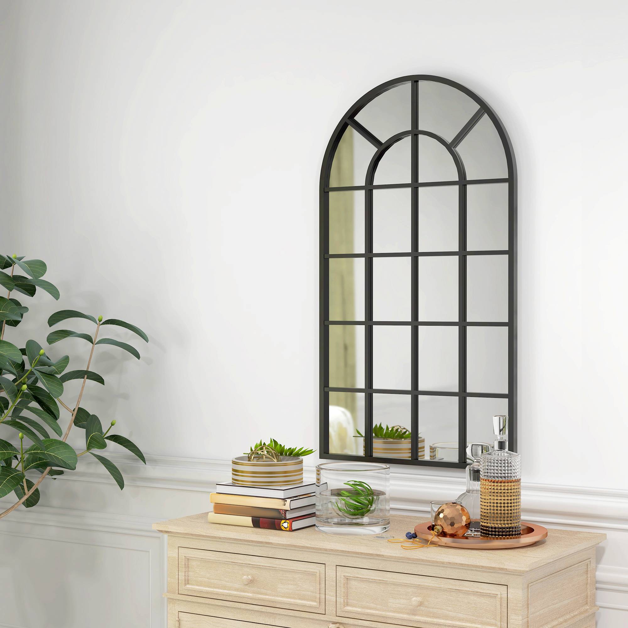 Sans Marque - Miroir mural décoratif moderne 65x110 cm cadre métal salon entrée noir - Image 4
