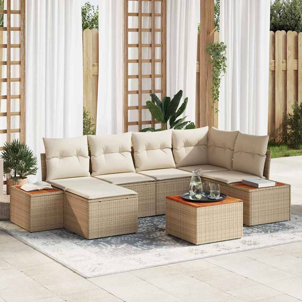 ComfortXL - Salon de jardin 6 places 7 pcs en résine tressée avec repose-pieds et table Beige – ComfortXL Outdoor Living - Image 1