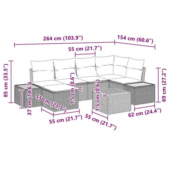 ComfortXL - Salon de jardin 6 places 7 pcs en résine tressée avec repose-pieds et table Beige – ComfortXL Outdoor Living - Image 8