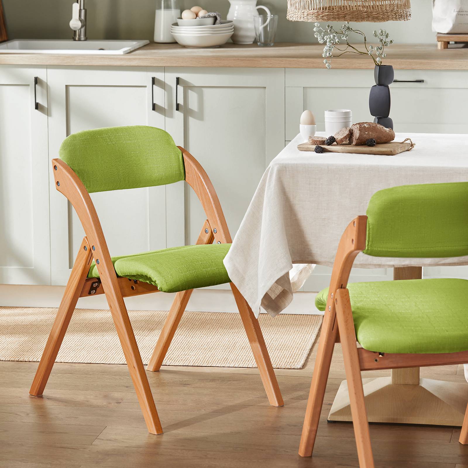 SoBuy Chaise Pliante Rembourrée Ergonomique - Bureau et Cuisine Compacte pour Petits Espaces, Verte FST92-GR - Image 2
