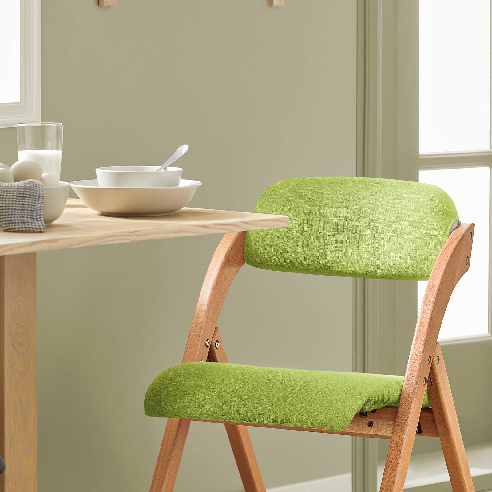 SoBuy Chaise Pliante Rembourrée Ergonomique - Bureau et Cuisine Compacte pour Petits Espaces, Verte FST92-GR - Image 6