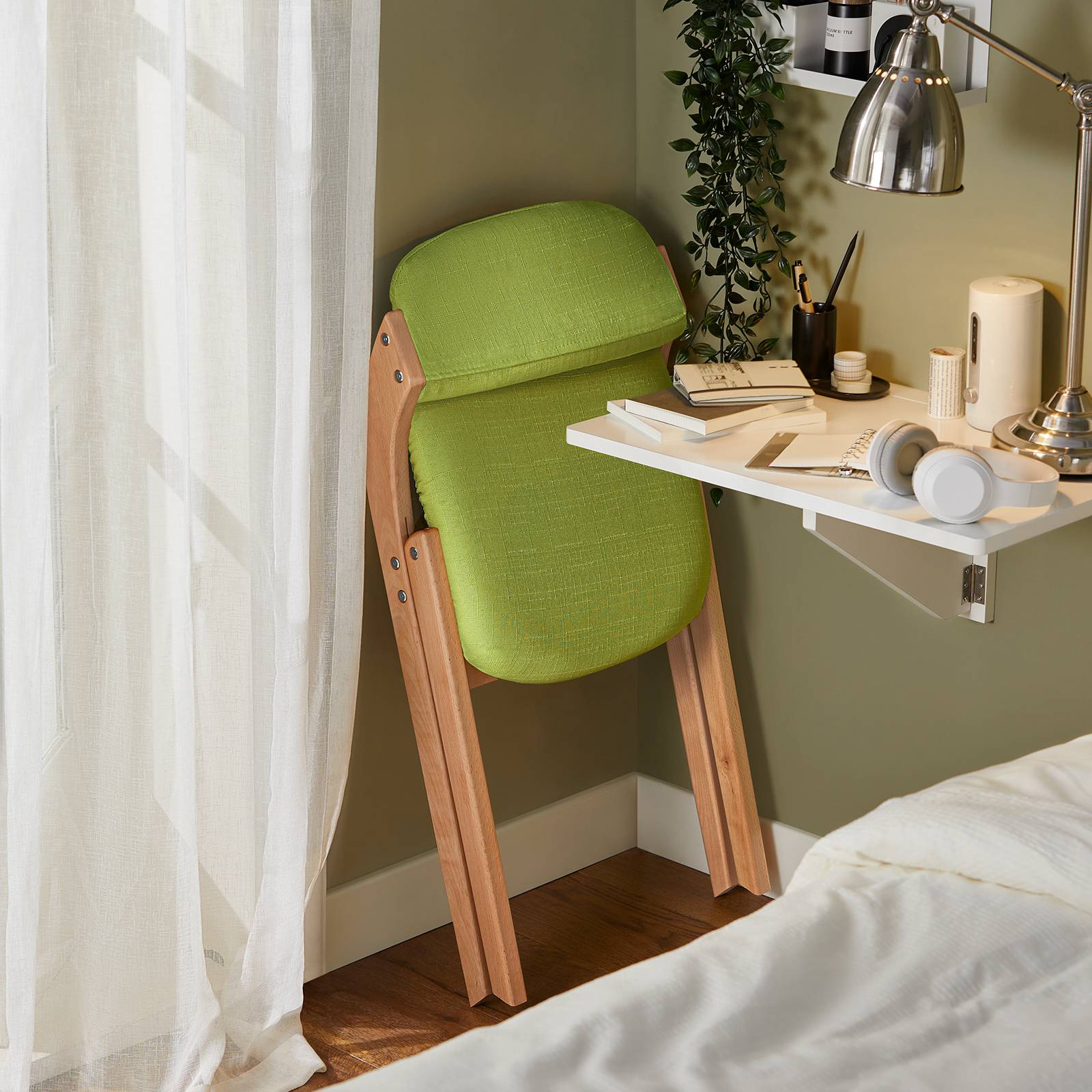 SoBuy Chaise Pliante Rembourrée Ergonomique - Bureau et Cuisine Compacte pour Petits Espaces, Verte FST92-GR - Image 10