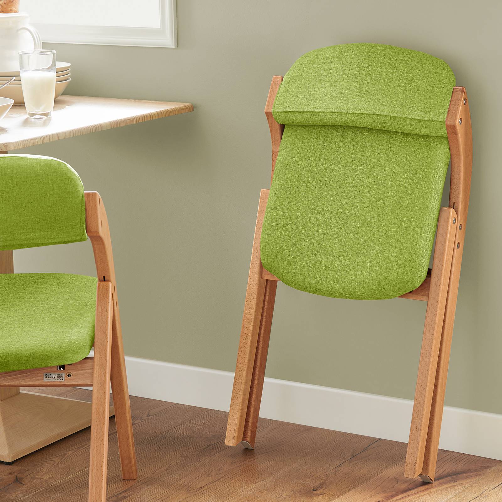 SoBuy Chaise Pliante Rembourrée Ergonomique - Bureau et Cuisine Compacte pour Petits Espaces, Verte FST92-GR - Image 9