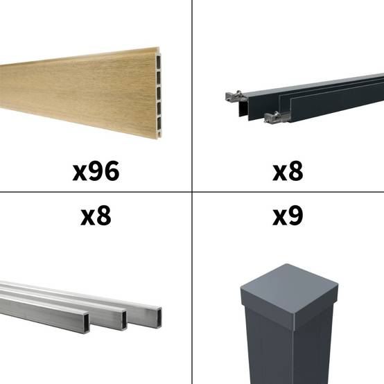 Kit Clôture Bois Composite Cèdre 14,68x1,8m CRUZ - Poteaux en Aluminium Gris - Brise Vue - Palissade - Image 3