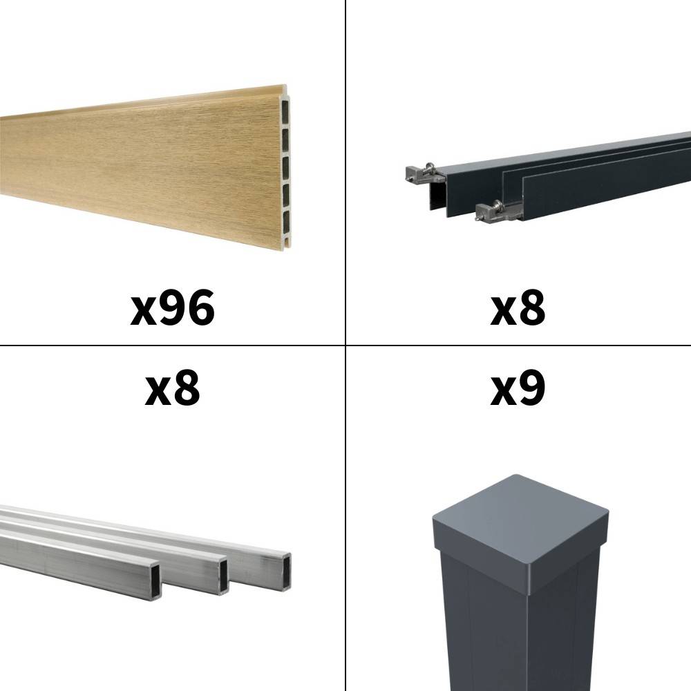 Kit Clôture Bois Composite Cèdre 14,68x1,8m CRUZ - Poteaux en Aluminium Gris - Brise Vue - Palissade - Image 3