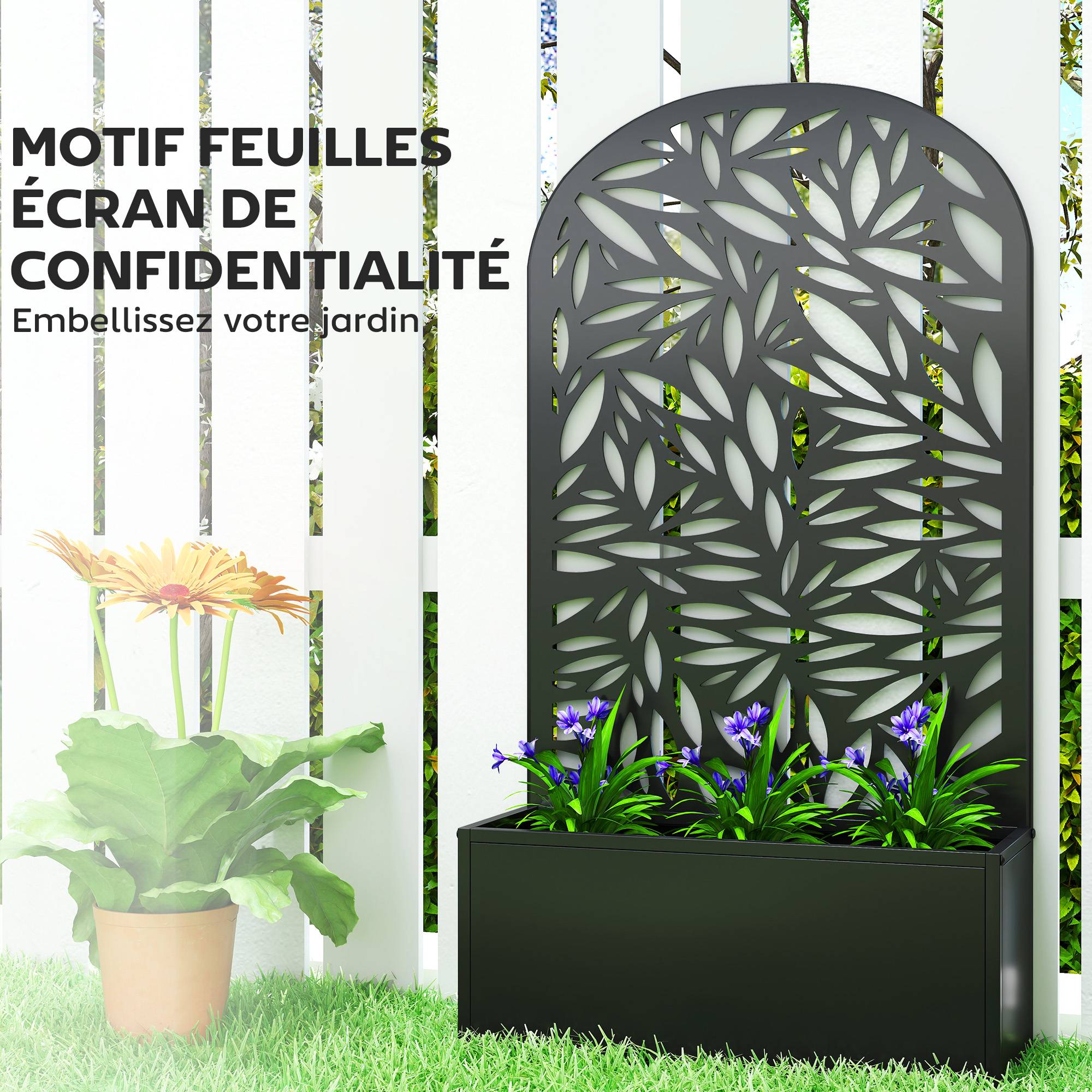 Sans Marque - Jardinière avec treillis, bac à fleurs en métal, à fixer au mur ou au sol, 61x23x113cm, noir - Image 8