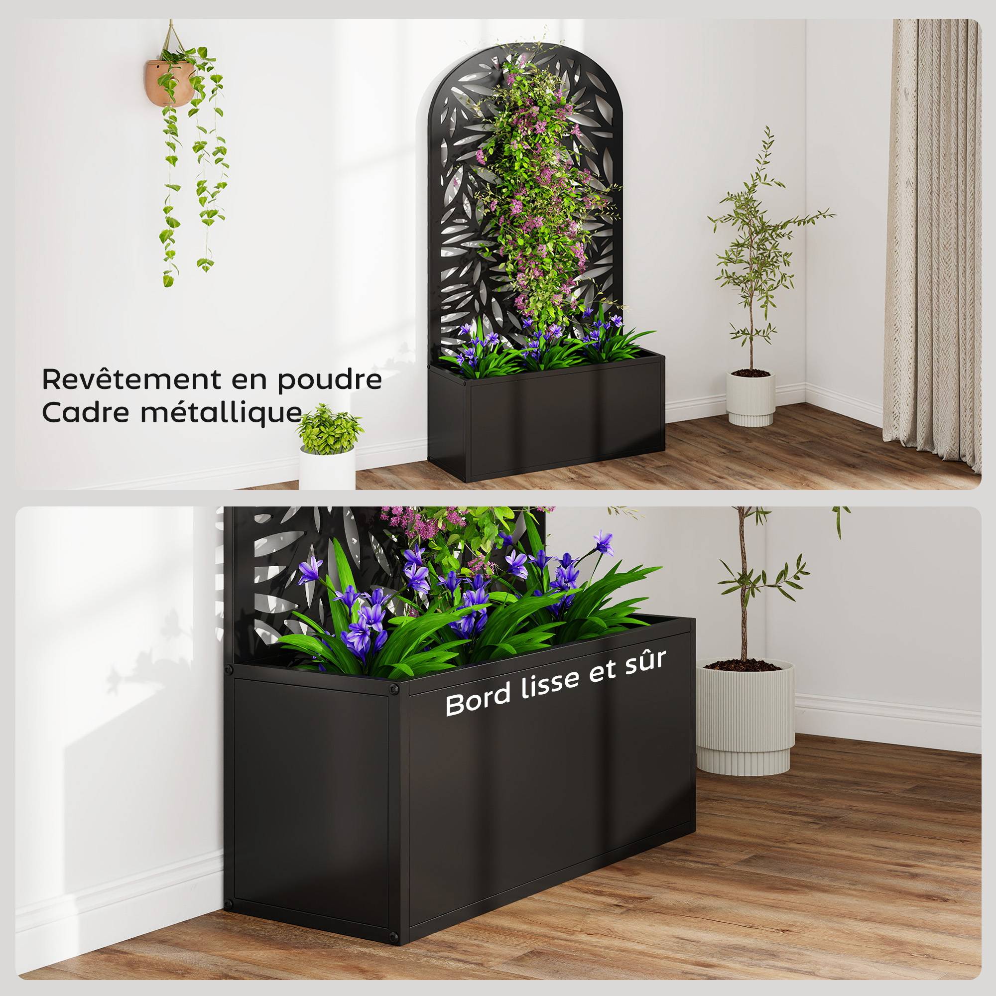 Sans Marque - Jardinière avec treillis, bac à fleurs en métal, à fixer au mur ou au sol, 61x23x113cm, noir - Image 9
