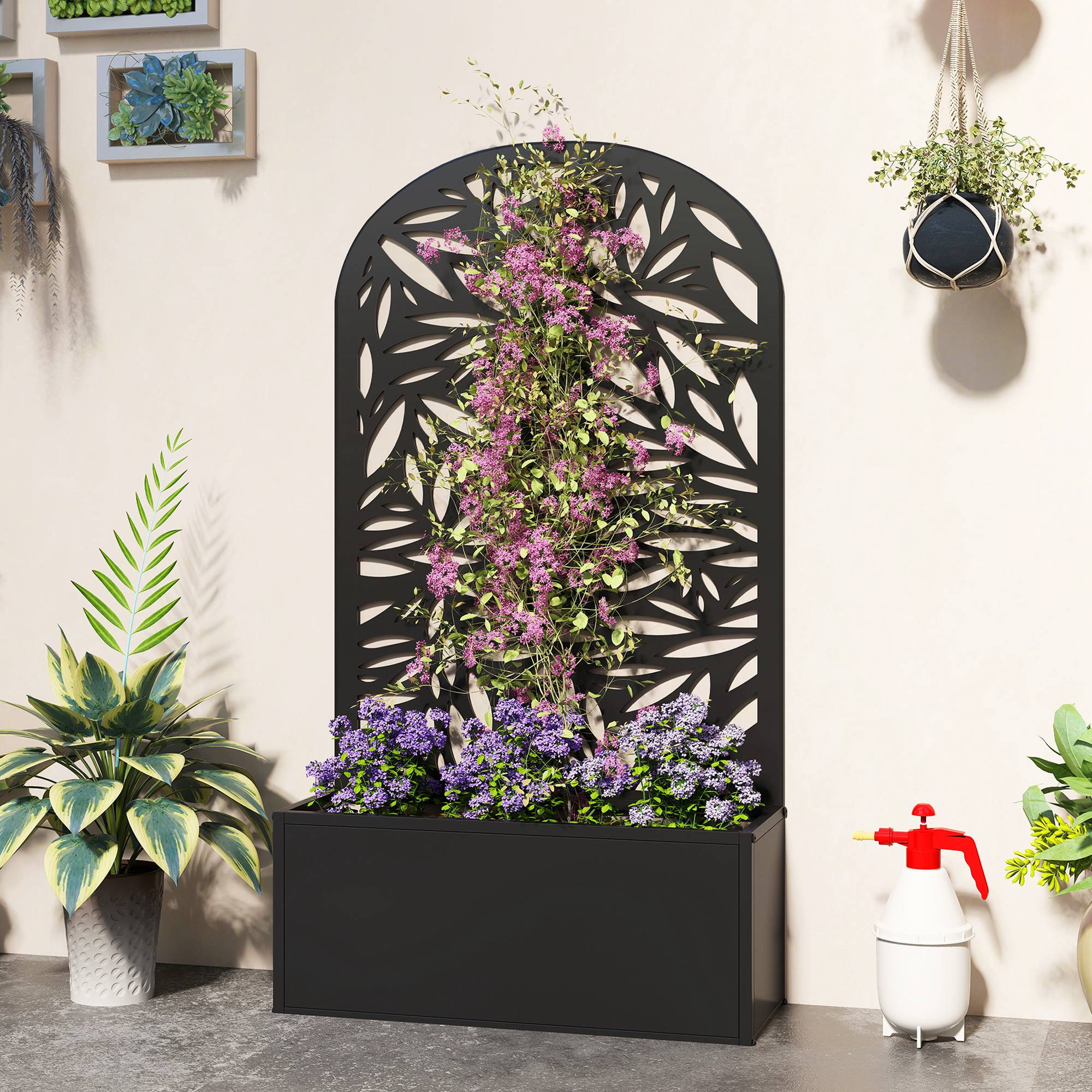 Sans Marque - Jardinière avec treillis, bac à fleurs en métal, à fixer au mur ou au sol, 61x23x113cm, noir - Image 4
