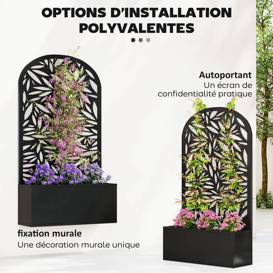 Sans Marque - Jardinière avec treillis, bac à fleurs en métal, à fixer au mur ou au sol, 61x23x113cm, noir - Image 7