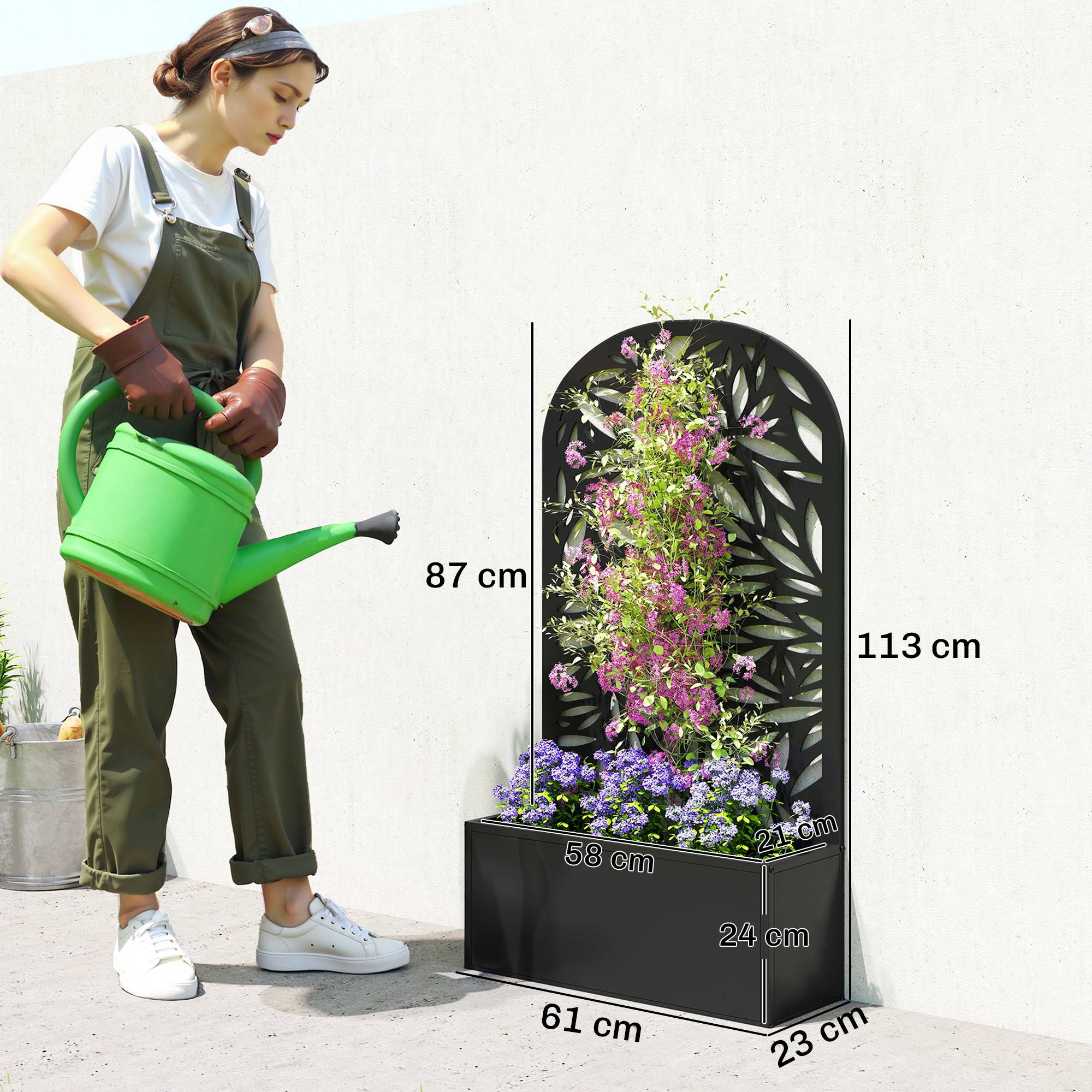 Sans Marque - Jardinière avec treillis, bac à fleurs en métal, à fixer au mur ou au sol, 61x23x113cm, noir - Image 5