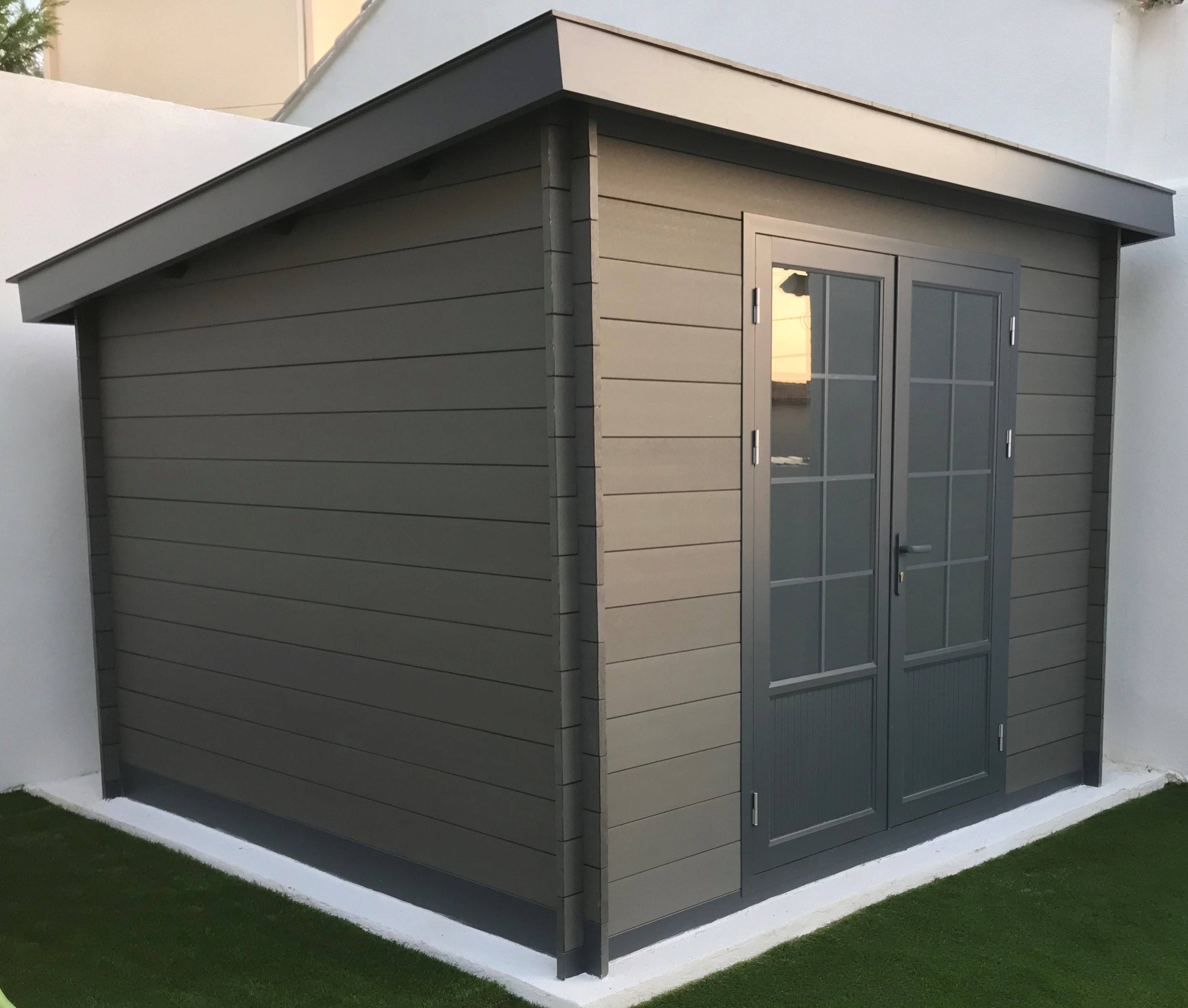 Green Outside - Abri aluminium et composite 3x3m Toit "Plat" coloris Gris avec Bac Acier et kit anti tempête INCLUS - Image 2