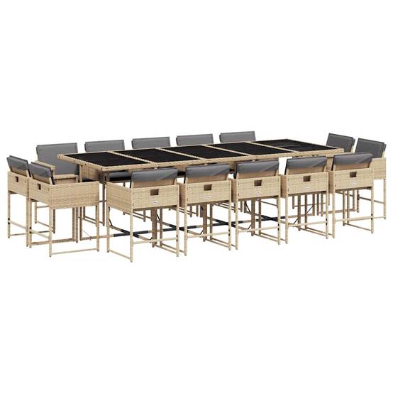 Ensemble Table et Chaises de Jardin 14 Personnes, Mobilier Encastrable en Poly Rotin Beige, Coussins Gris Clair – ComfortXL Outdoor Living - Image 2
