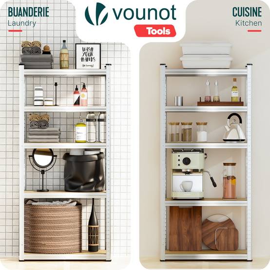 Vounot - Etagères métalliques charge lourde 875kg - 70x30x150cm - 5 tablettes réglables - rayonnage robuste VOUNOT® - Image 7