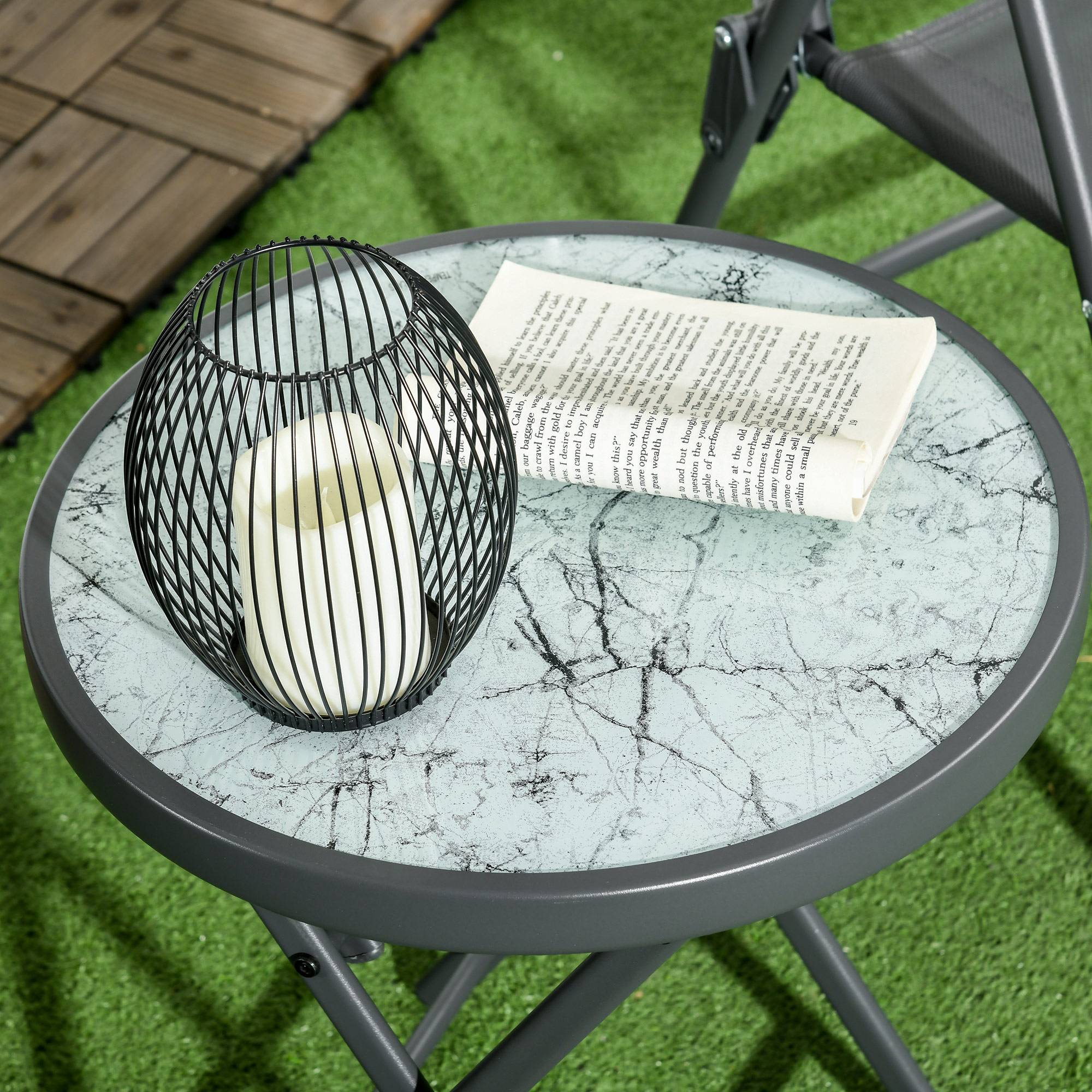 Sans Marque - Table basse pliante table d'appoint pliante plateau effet marbre en verre trempé structure métal ronde Ø45 x 50 cm blanc - Image 10