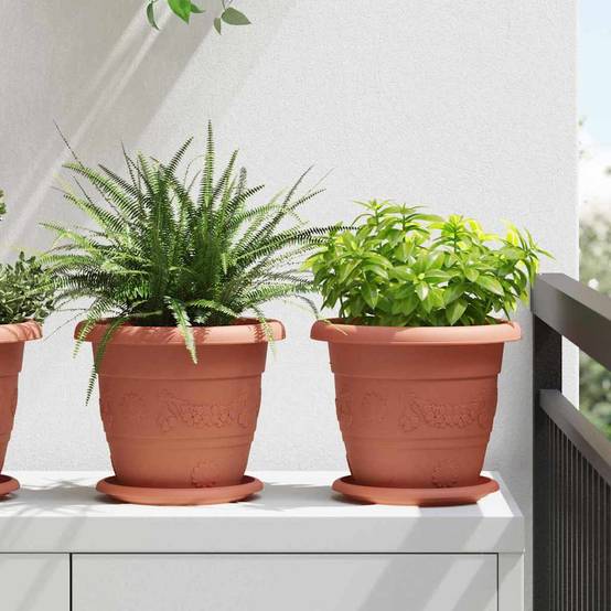 Pot à fleurs rond 24 pcs | Bac à fleurs Rouge brique Ø 26 x 21,5 cm Plastique - Image 2
