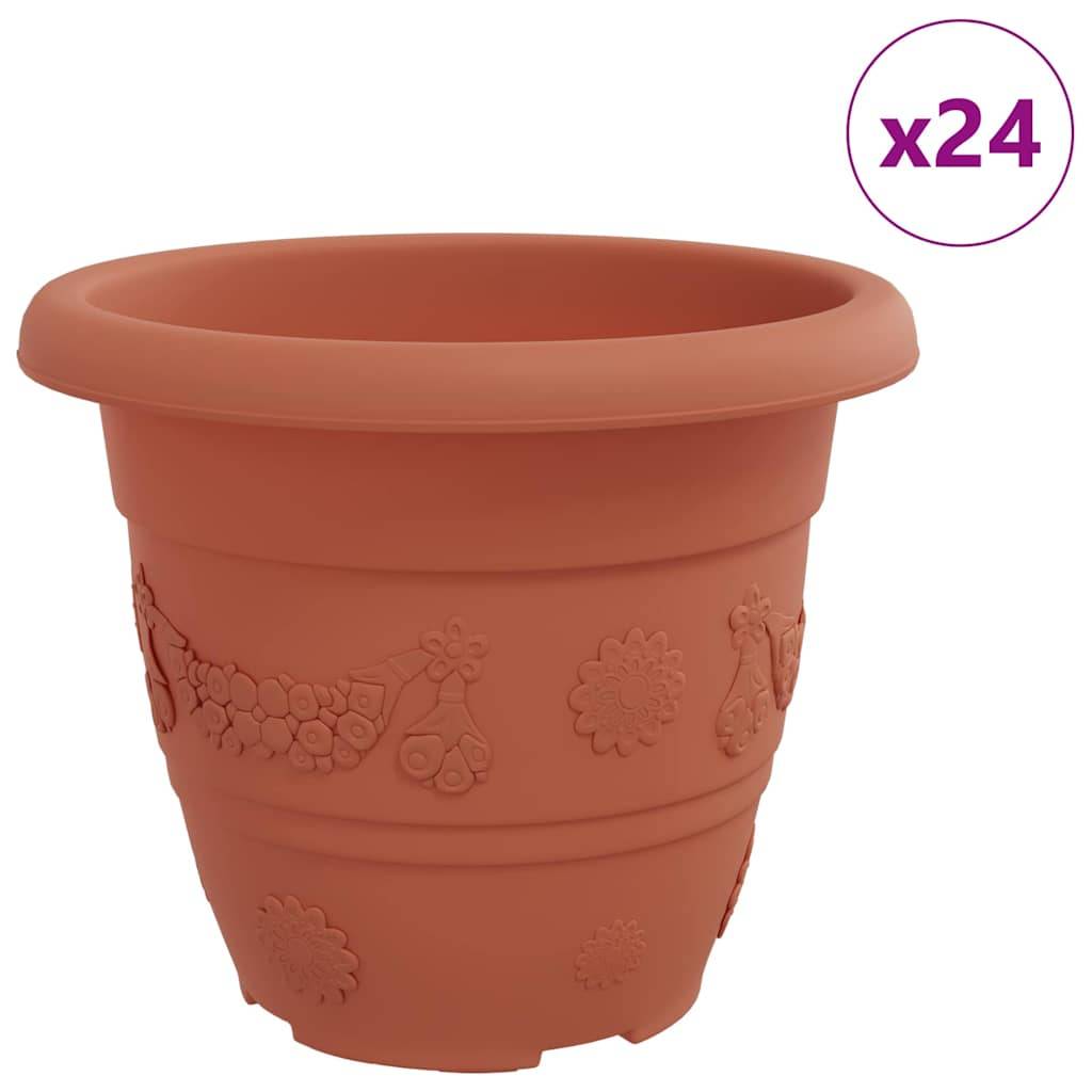 Pot à fleurs rond 24 pcs | Bac à fleurs Rouge brique Ø 26 x 21,5 cm Plastique - Image 1