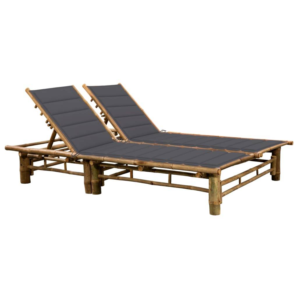 Helloshop26 - Transat chaise longue bain de soleil lit de jardin terrasse meuble d'extérieur pour 2 personnes avec coussins bambou - Image 1