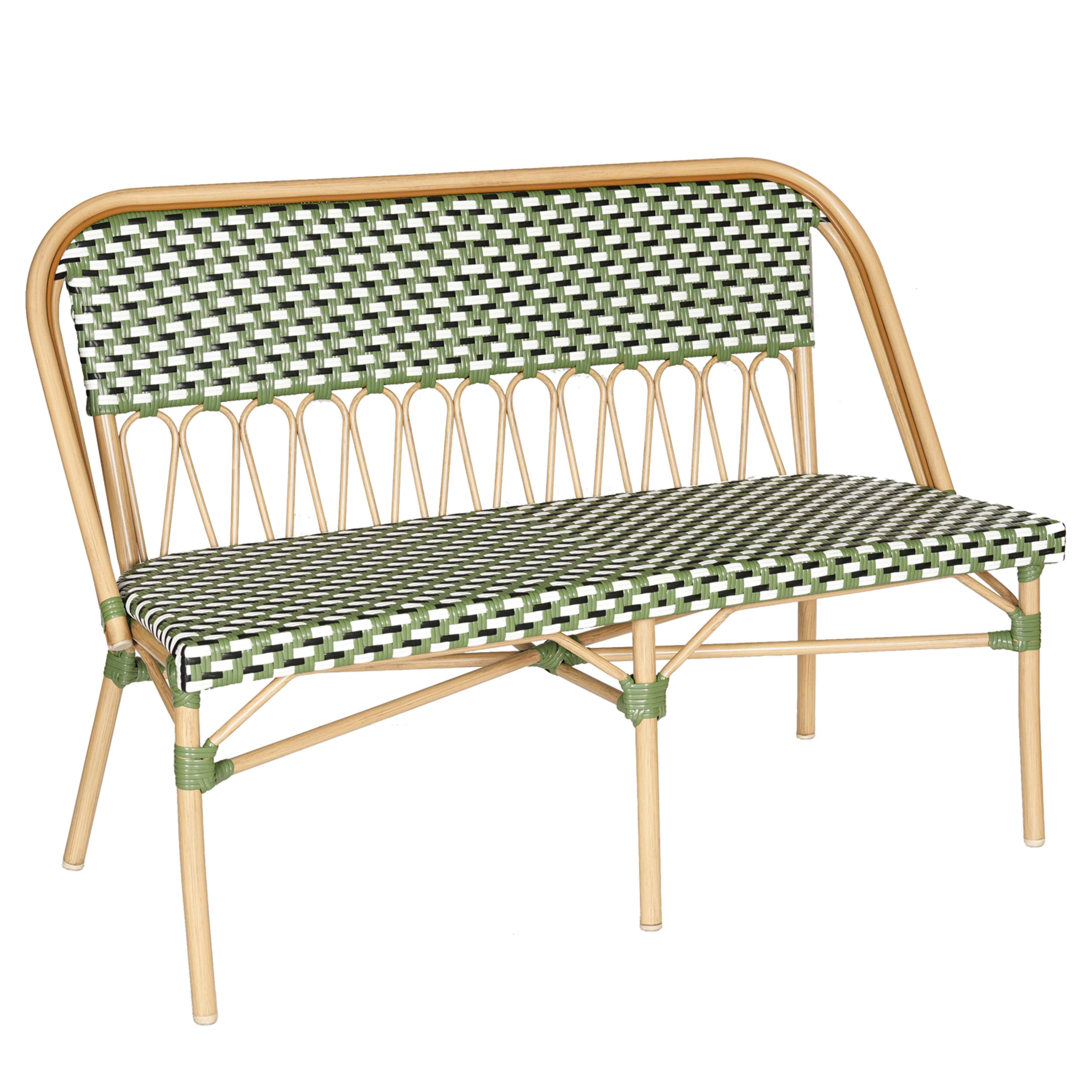 Oviala - Banc de jardin style parisien en aluminium et rotin synthétique vert Batignolles - Oviala - Image 1