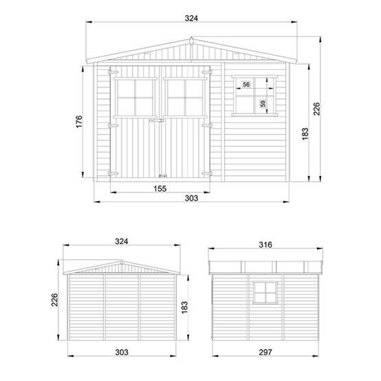 Timbela - Abri de Jardin en Bois Naturel H226x316x324 cm/9 m² avec fenêtres - Atelier rangement outils et vélos - 17 mm d’épaisseur - Timbela M335 - Image 6