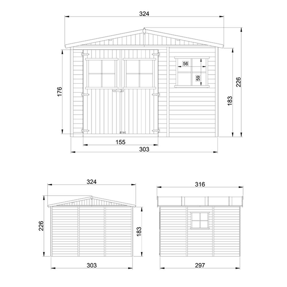 Timbela - Abri de Jardin en Bois Naturel H226x316x324 cm/9 m² avec fenêtres - Atelier rangement outils et vélos - 17 mm d’épaisseur - Timbela M335 - Image 6