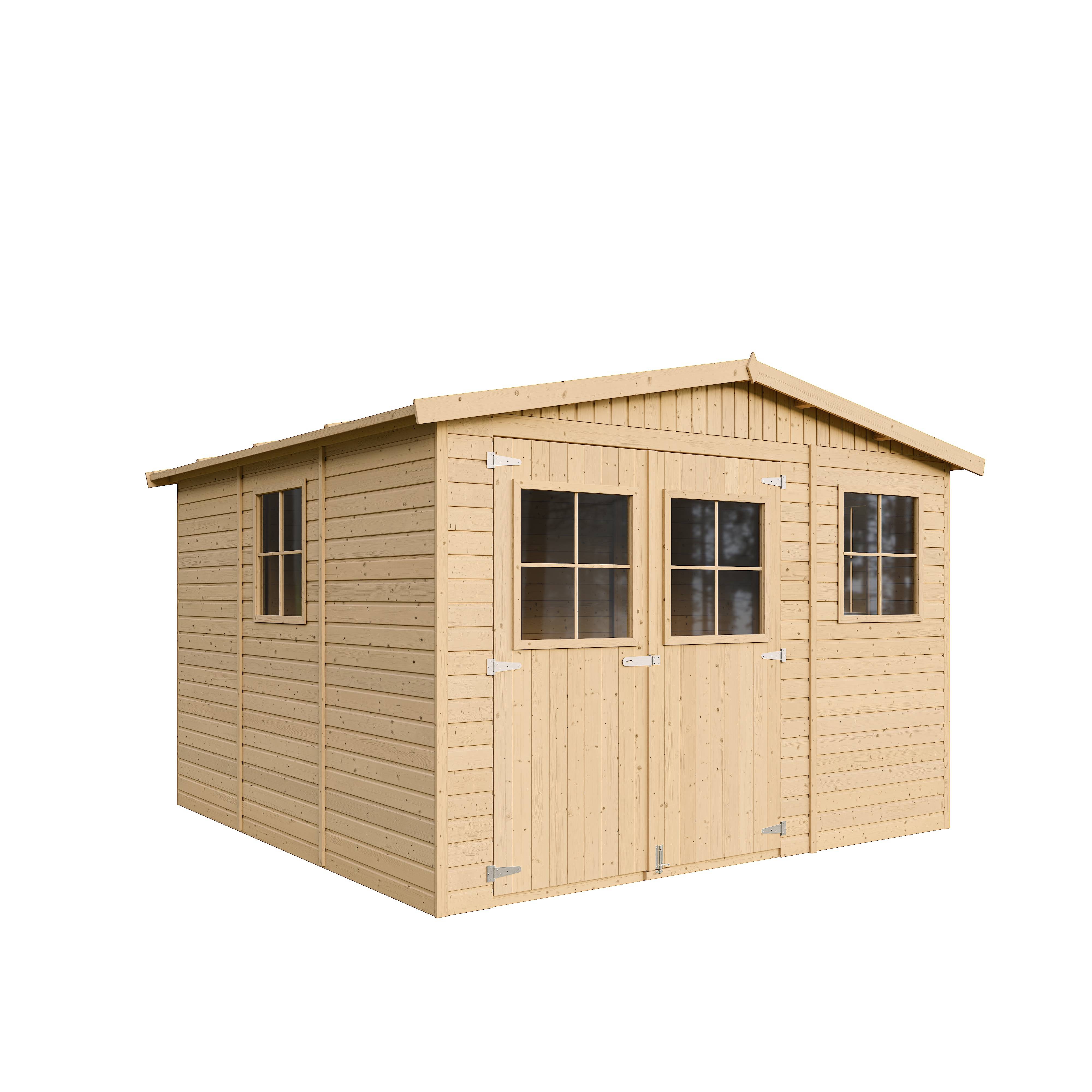 Timbela - Abri de Jardin en Bois Naturel H226x316x324 cm/9 m² avec fenêtres - Atelier rangement outils et vélos - 17 mm d’épaisseur - Timbela M335 - Image 2