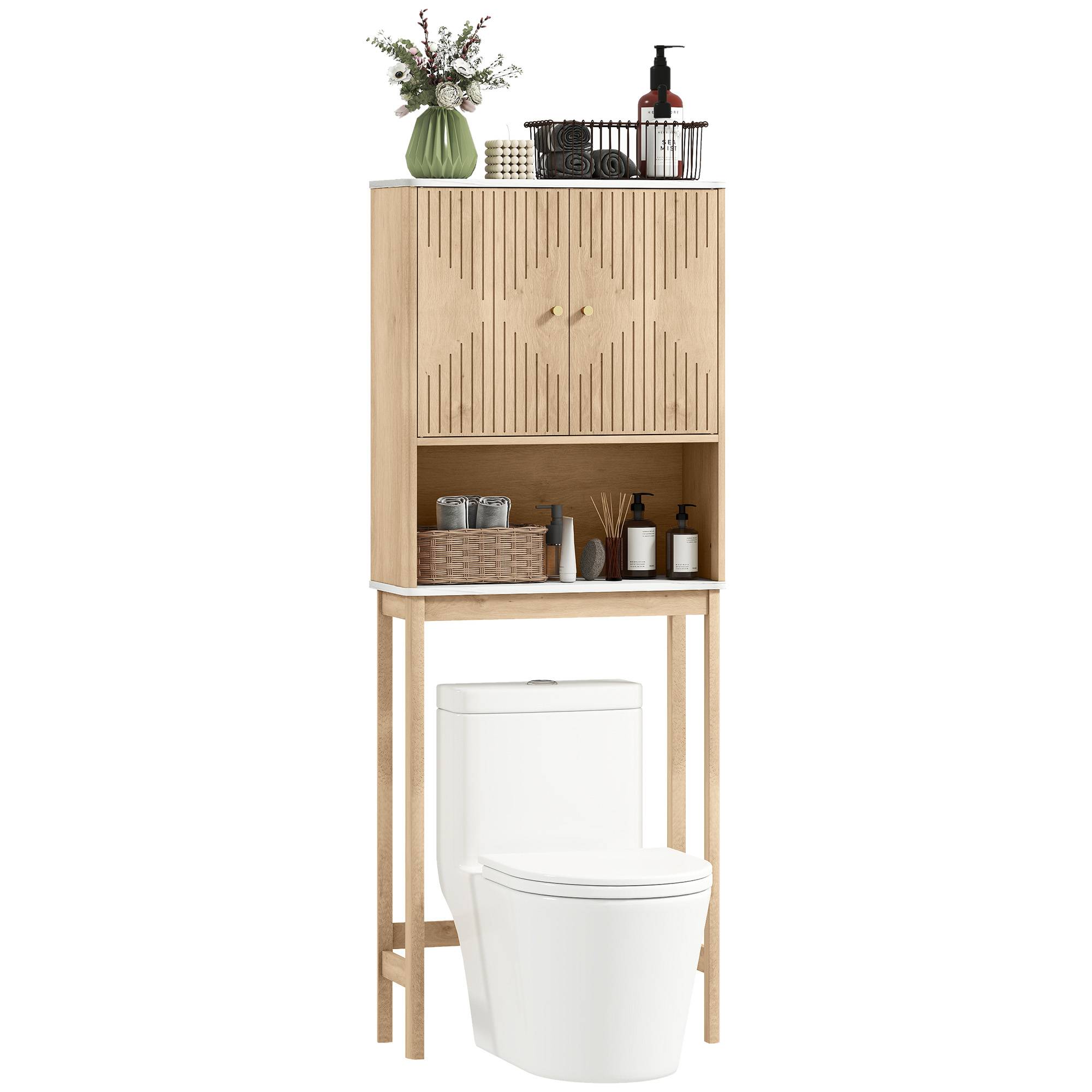 Sans Marque - Meuble WC dessus toilette meuble toilettes WC rangement placard double porte étagères 66x25x168 cm chêne - Image 1