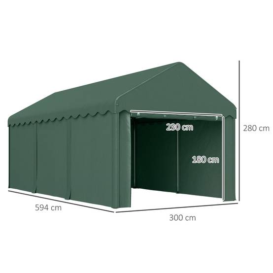 Tonnelle acier et polyester vert foncé 594 x 300 x 280 cm - PANGIVO - Image 5
