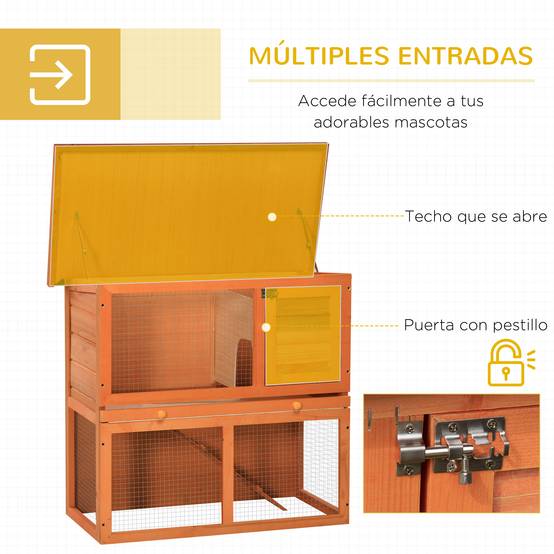 Clapier en Bois à 2 Niveaux pour Lapin avec Enclos et Rampe 90x45x80cm Naturel et Vert - ComfortXL Outdoor Living - Image 7