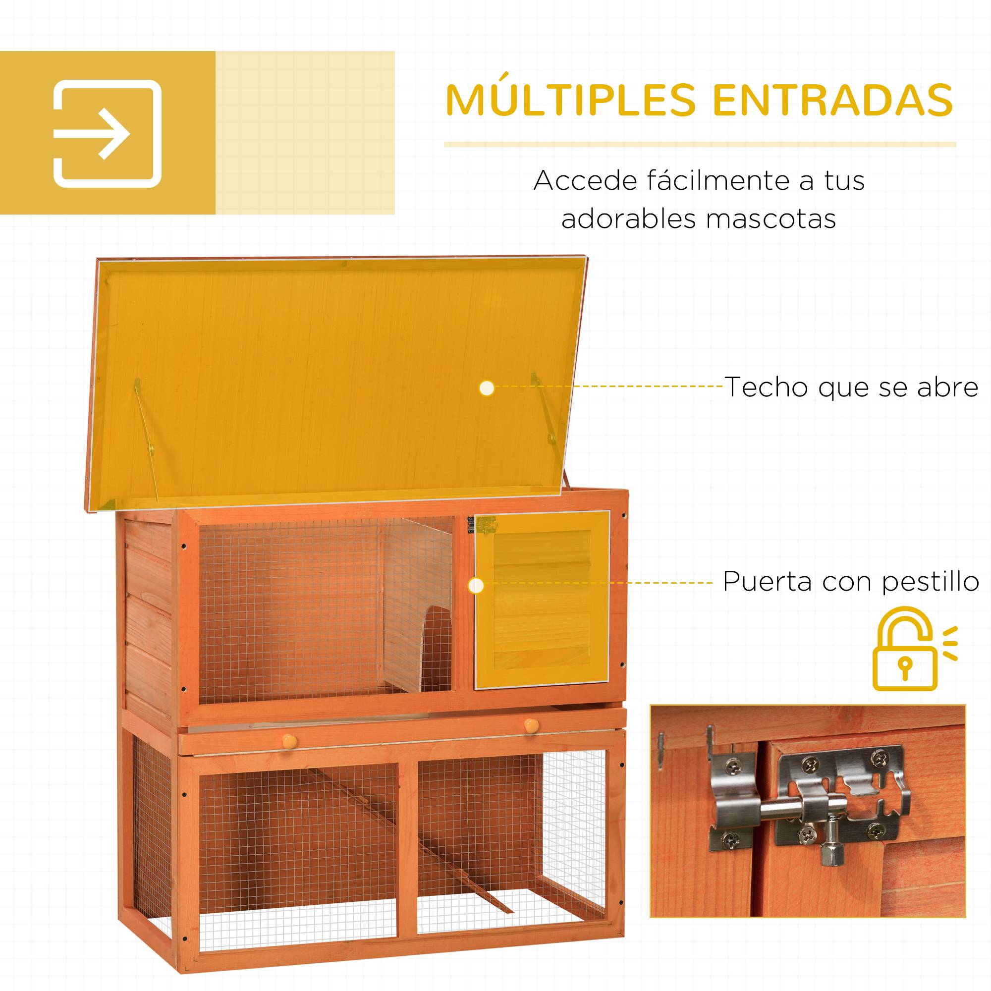 Clapier en Bois à 2 Niveaux pour Lapin avec Enclos et Rampe 90x45x80cm Naturel et Vert - ComfortXL Outdoor Living - Image 7