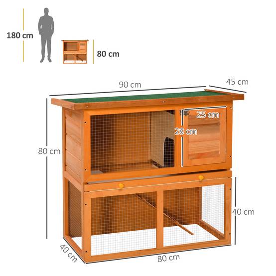 Clapier en Bois à 2 Niveaux pour Lapin avec Enclos et Rampe 90x45x80cm Naturel et Vert - ComfortXL Outdoor Living - Image 5
