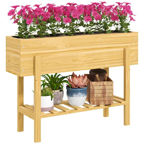Sans Marque - Jardinière sur pieds carré potager de jardin sur pieds avec 2 trous de drainage en bois 100 x 30 x 70,5 cm bois naturel - Image 1