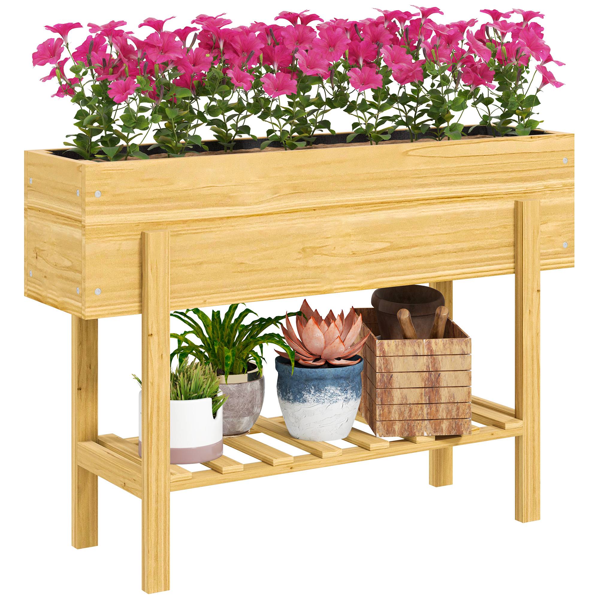 Sans Marque - Jardinière sur pieds carré potager de jardin sur pieds avec 2 trous de drainage en bois 100 x 30 x 70,5 cm bois naturel - Image 1