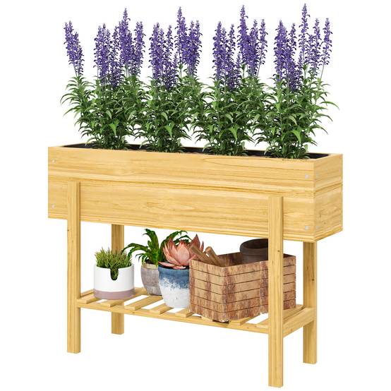 Sans Marque - Jardinière sur pieds carré potager de jardin sur pieds avec 2 trous de drainage en bois 100 x 30 x 70,5 cm bois naturel - Image 2