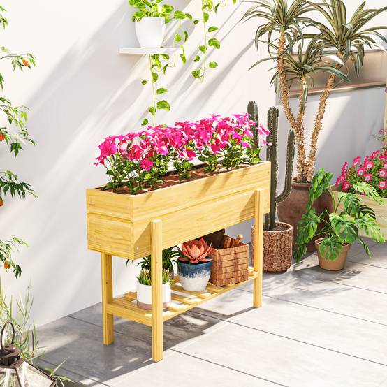 Sans Marque - Jardinière sur pieds carré potager de jardin sur pieds avec 2 trous de drainage en bois 100 x 30 x 70,5 cm bois naturel - Image 10
