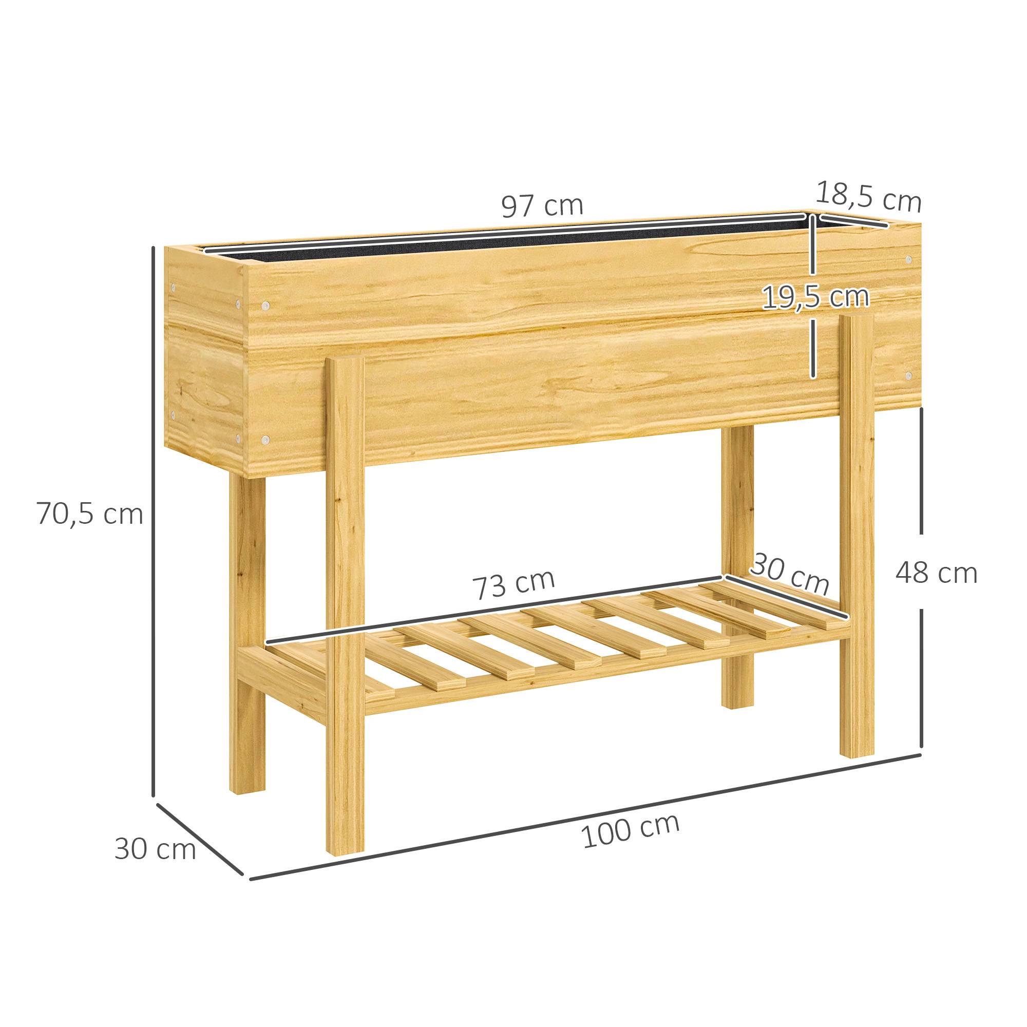 Sans Marque - Jardinière sur pieds carré potager de jardin sur pieds avec 2 trous de drainage en bois 100 x 30 x 70,5 cm bois naturel - Image 5