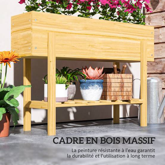 Sans Marque - Jardinière sur pieds carré potager de jardin sur pieds avec 2 trous de drainage en bois 100 x 30 x 70,5 cm bois naturel - Image 9