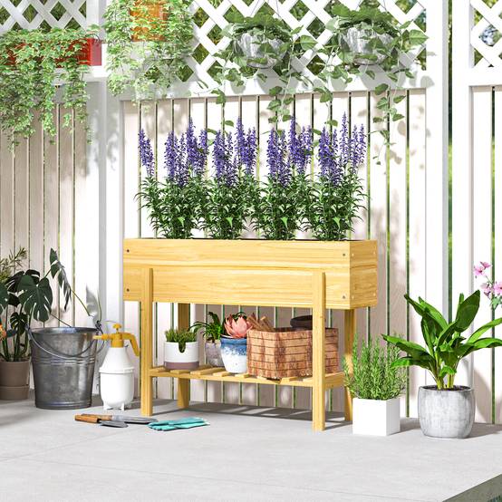 Sans Marque - Jardinière sur pieds carré potager de jardin sur pieds avec 2 trous de drainage en bois 100 x 30 x 70,5 cm bois naturel - Image 3