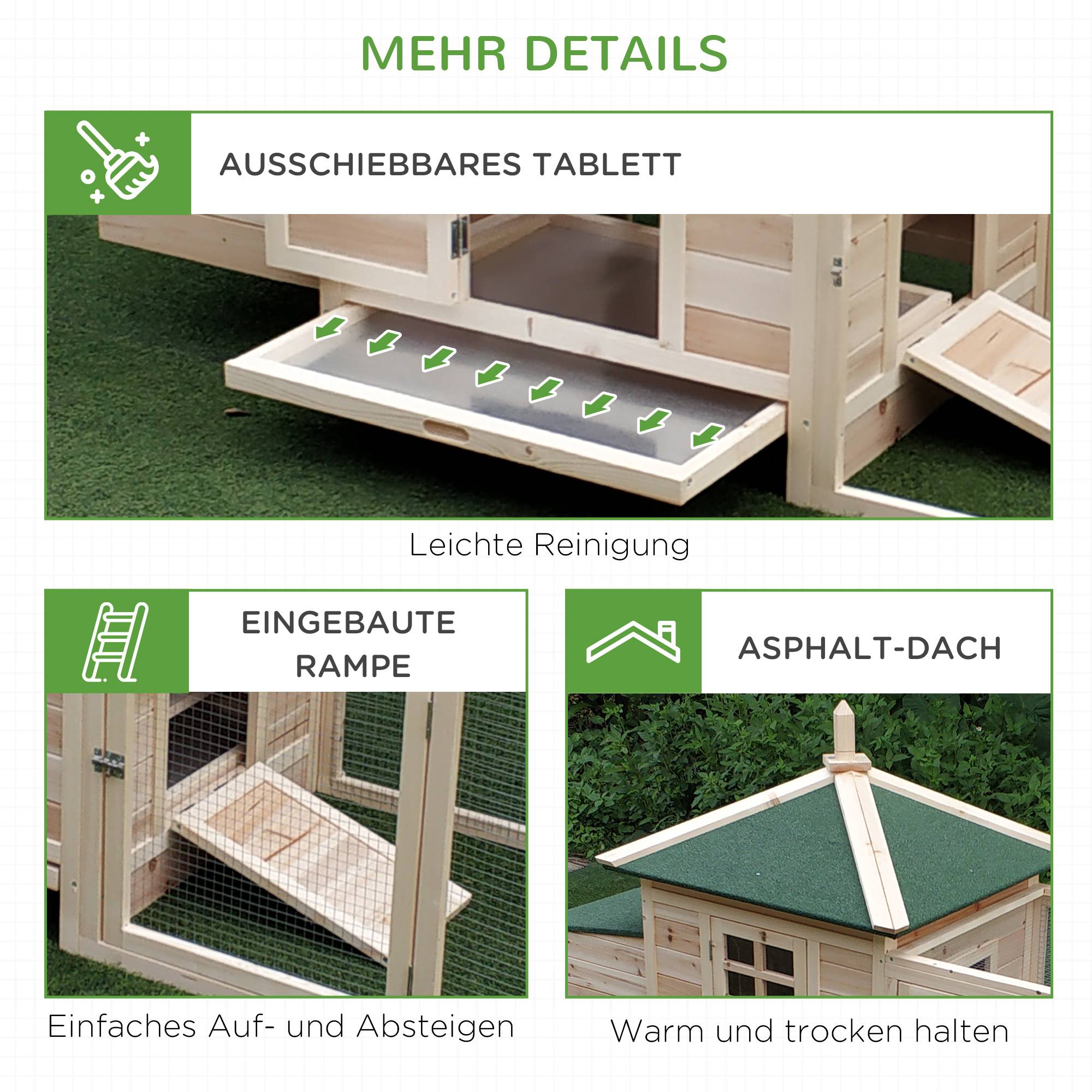 ComfortXL - Poulailler bois de pin 196 x 76 x 97 cm naturel pour 1 à 2 poules naines avec enclos - ComfortXL Outdoor Living - Image 9