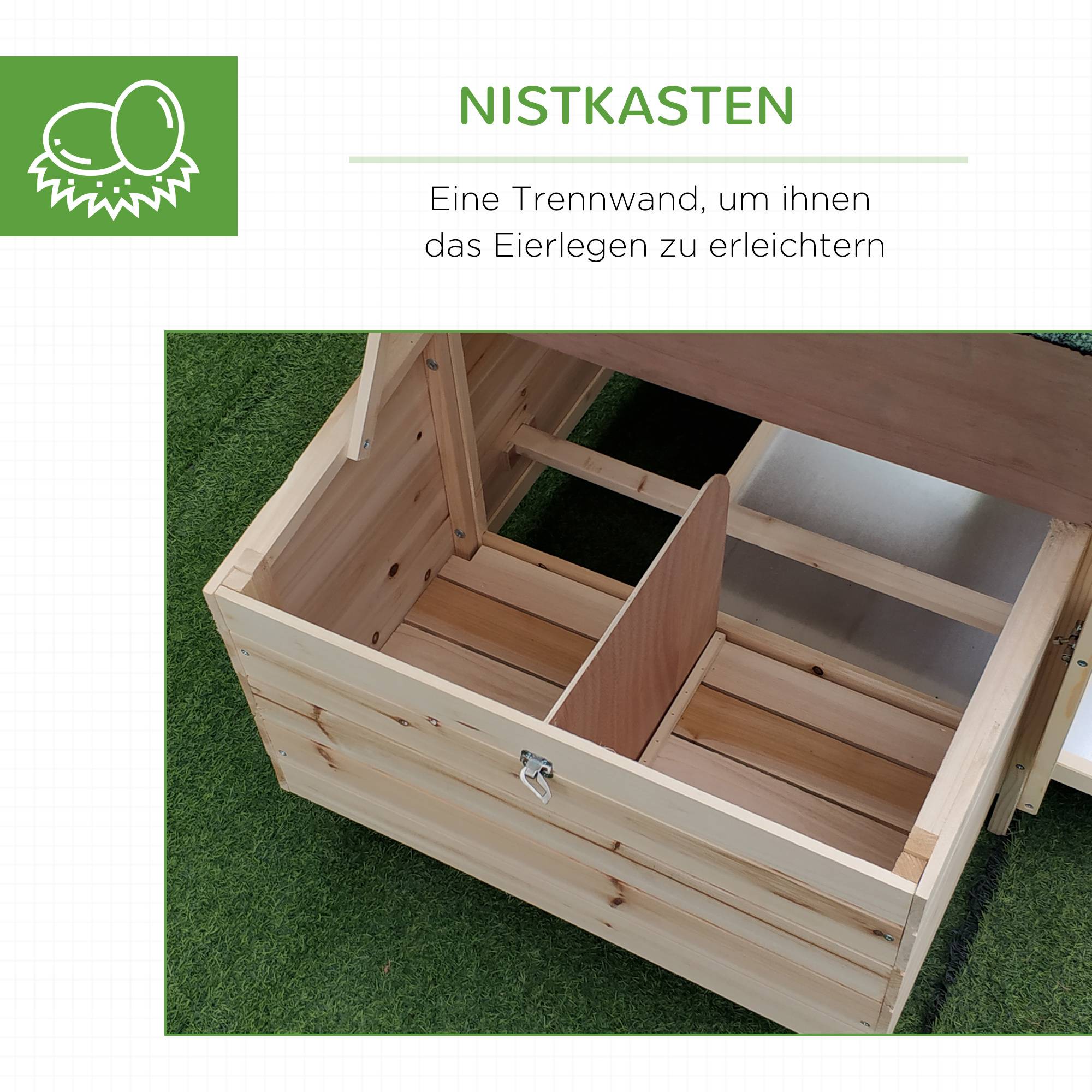ComfortXL - Poulailler bois de pin 196 x 76 x 97 cm naturel pour 1 à 2 poules naines avec enclos - ComfortXL Outdoor Living - Image 8