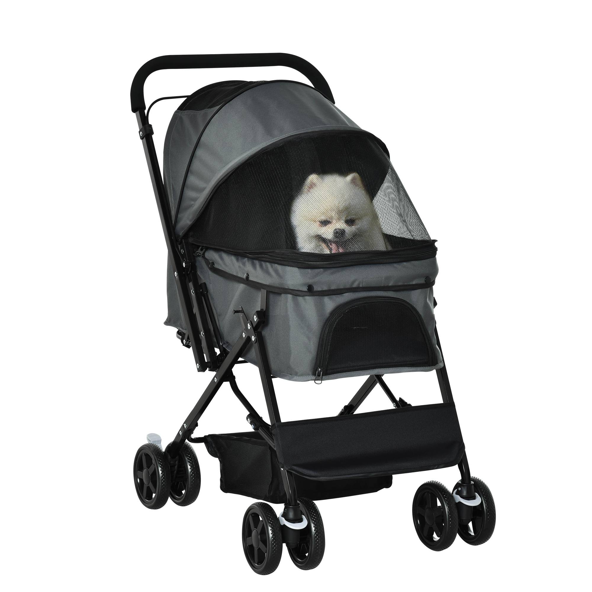 Poussette pour chien, poussette pour petits chiens et chats, poussette pour animaux de compagnie, poussette pour chat, gris foncé, 76,5 x 52 x 95 cm - Image 1