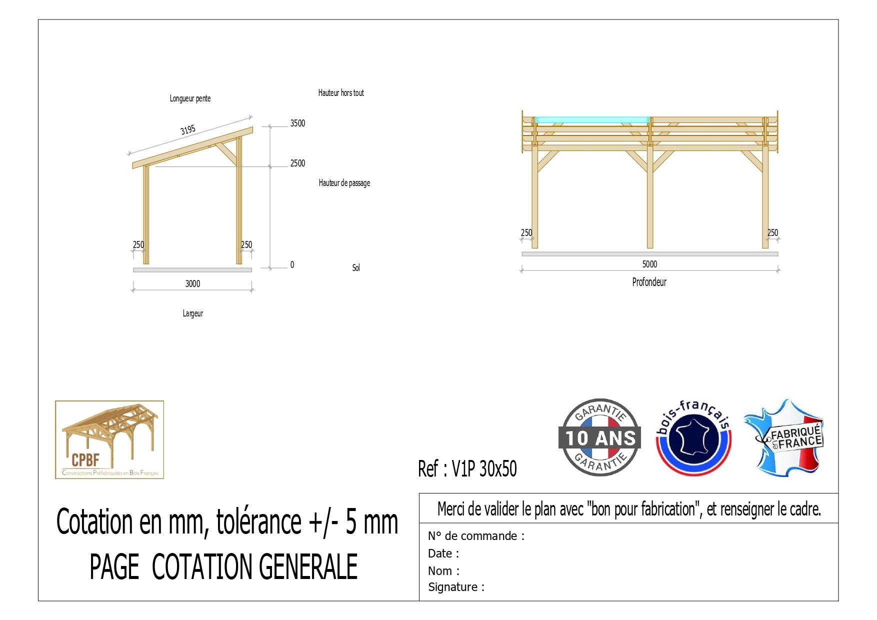 Cpbf Charpentes - Carport une pente 300cmx500cm, bois DOUGLAS Français (Charpente en bois-auvent-abri voiture) 15 m². Garantie 10 ans - Image 2