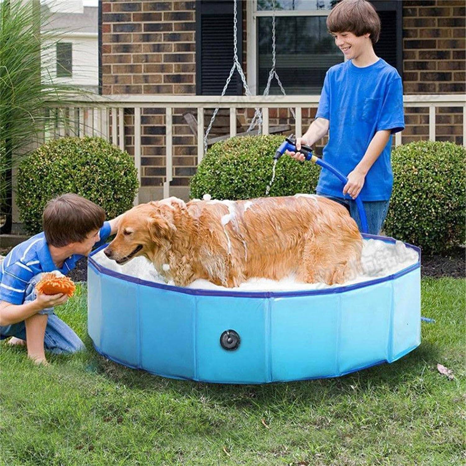 Piscine pour chiens，Baignoire pliable de compagnie, piscine extérieure pliable pour chiens, chats, enfants, antidérapante, bleue, 160 x 30 cm-Lytech - Image 2