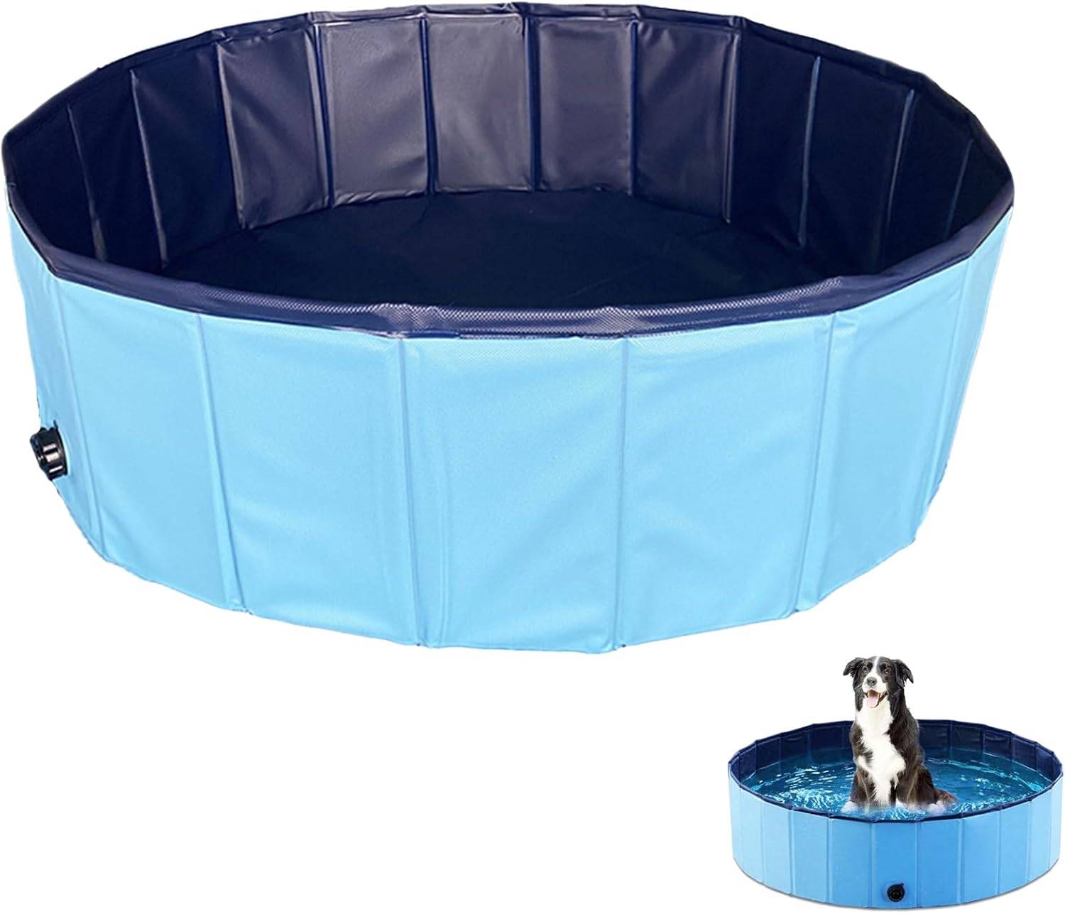 Piscine pour chiens,Baignoire pliable de compagnie, piscine extérieure pliable pour chiens, chats, enfants, antidérapante, bleue, 160 x 30 cm-Lytech - Image 5