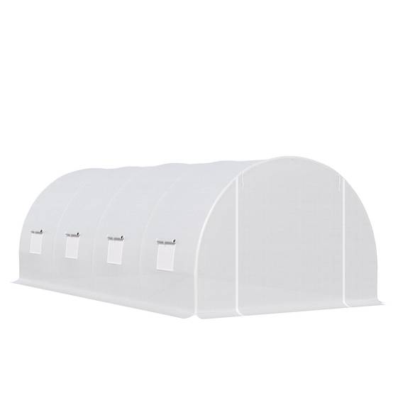 Serre de Jardin Tunnel Surface Sol 18 m² 6L x 3l x 2H m châssis Tubulaire renforcé 24 mm 8 fenêtres Blanc - Image 2