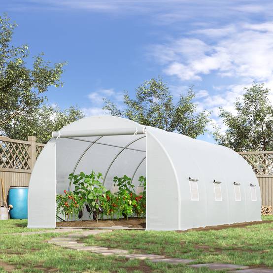 Serre de Jardin Tunnel Surface Sol 18 m² 6L x 3l x 2H m châssis Tubulaire renforcé 24 mm 8 fenêtres Blanc - Image 3