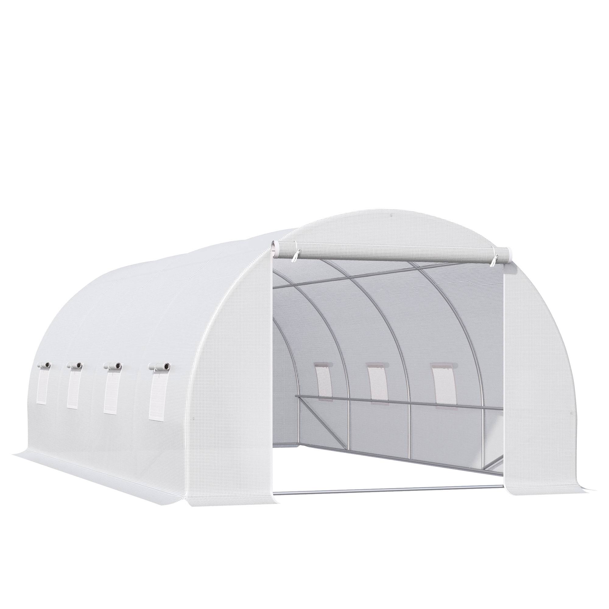 Serre de Jardin Tunnel Surface Sol 18 m² 6L x 3l x 2H m châssis Tubulaire renforcé 24 mm 8 fenêtres Blanc - Image 1